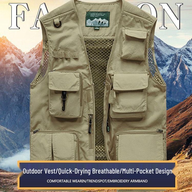 Men's Multi-Pocket Mesh Vest for Outdoor Photography and Fishing