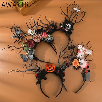 AWAYTR Halloween Fasce Spaventose Teschio Rete Plastica Zucca Fascia Larga Accessori per Capelli per Donne Copricapo Festival