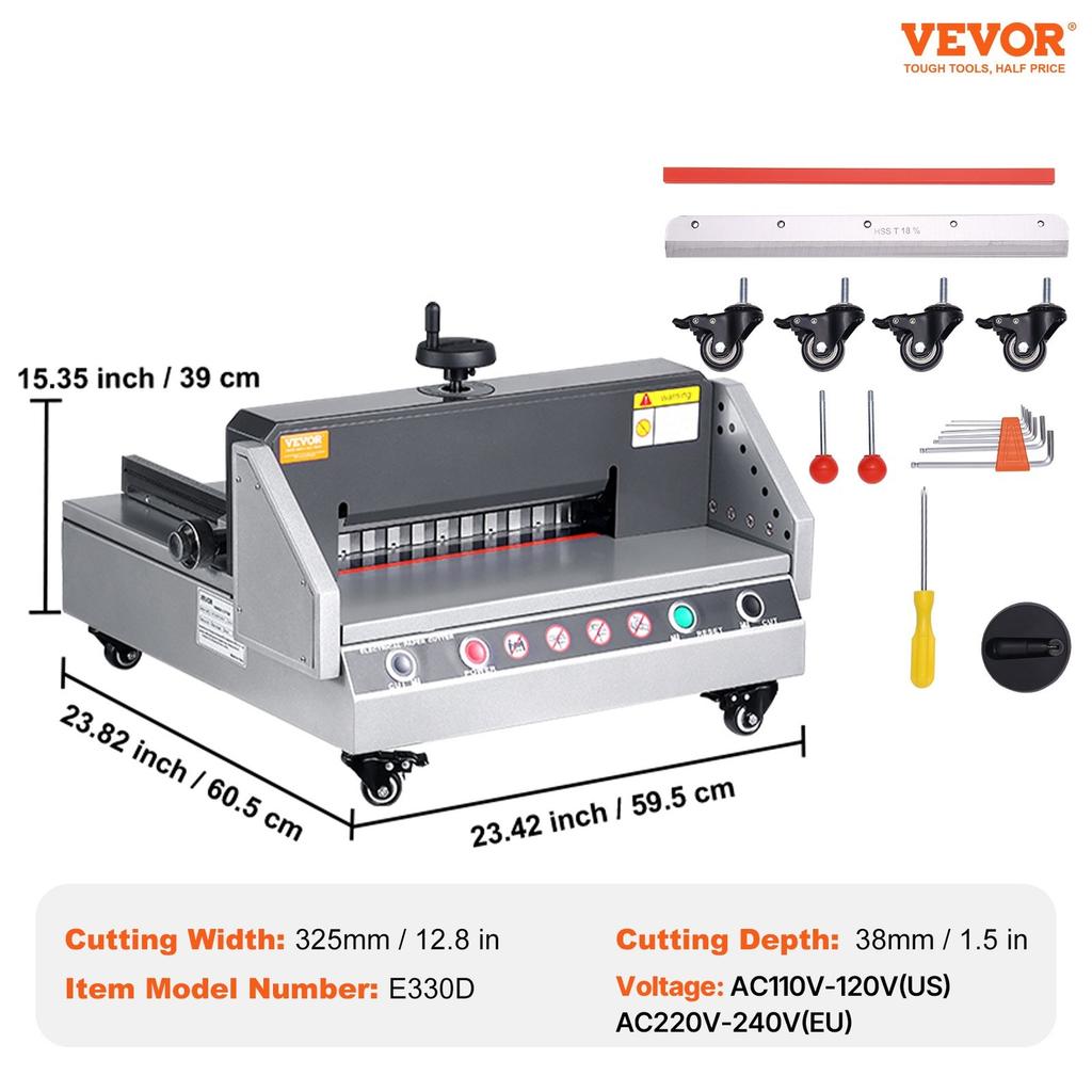 Cortadora de Papel Eléctrica, Ancho de Corte de 13" /330.2mm, Grosor de Corte de 1.57"/40mm, Máquina Cortadora de Papel de Escritorio con Control de Botón, Papel Eléctrico