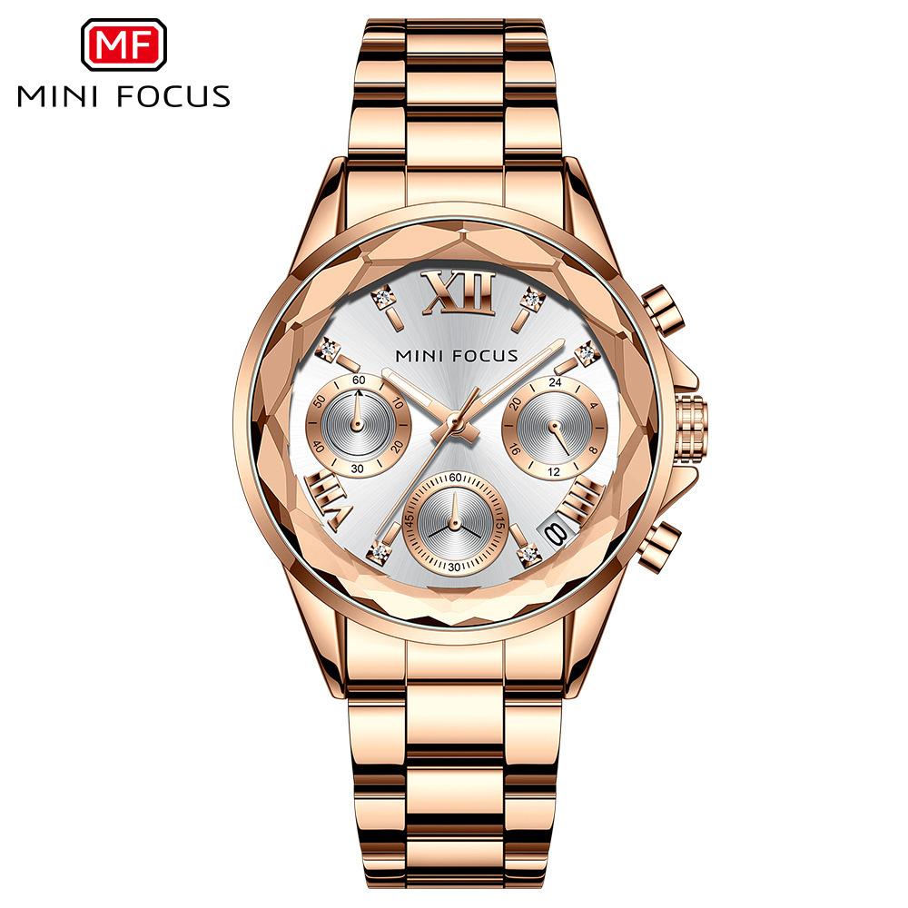 Business Casual Women's Watch Multi-functional Petal Mirror Luminous Steel Band Women's Watch