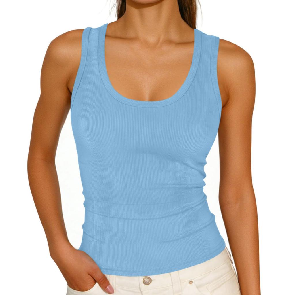 Camiseta sin mangas ajustada de punto acanalado con cuello cuadrado para mujer