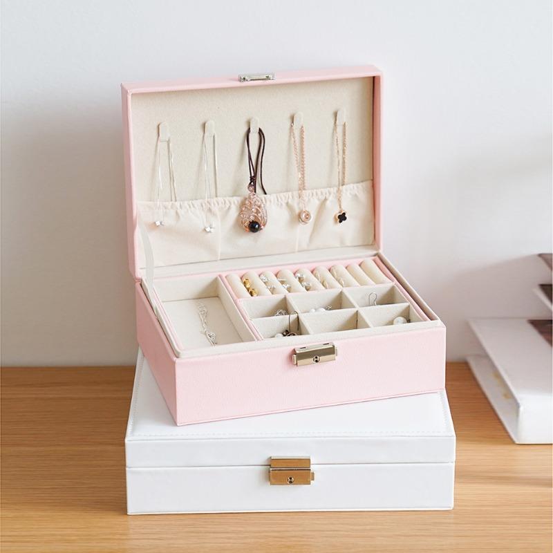 Doppelschichtige Schmuckschatulle mit großem Fassungsvermögen aus PU, tragbare Schmuckaufbewahrungsbox aus Leder, Schmuckschatulle für Halsketten, Ringe, Uhren
