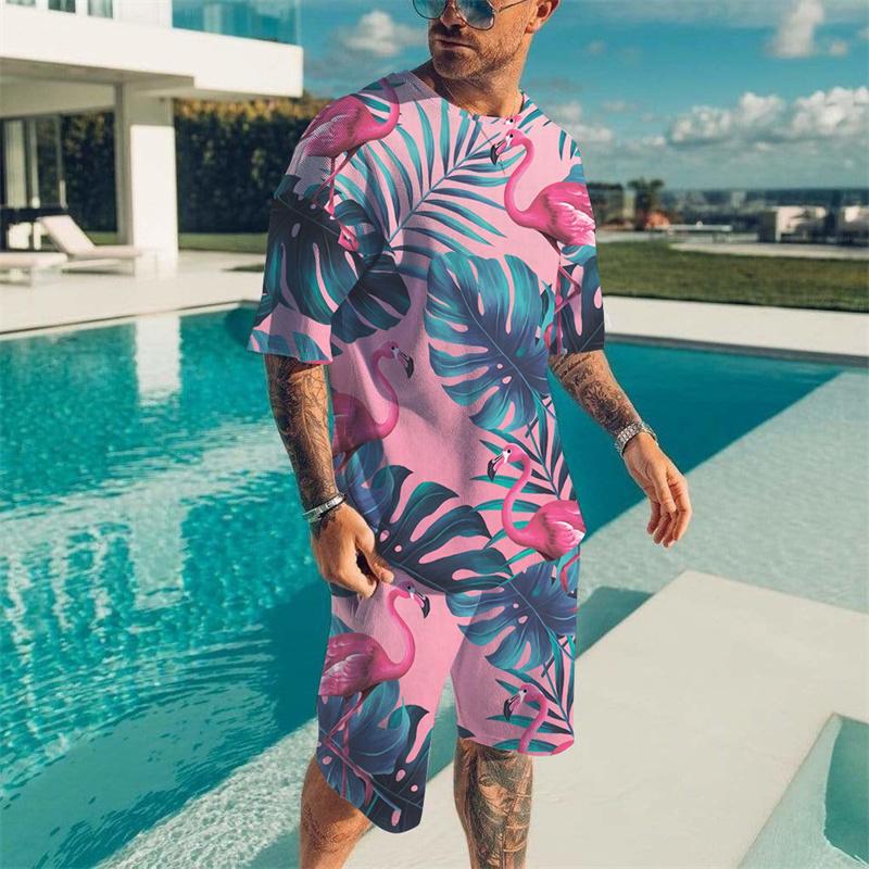 Summer Tribal Printed Men's T-shirt Set Round Neck T-shirts 2 Piece