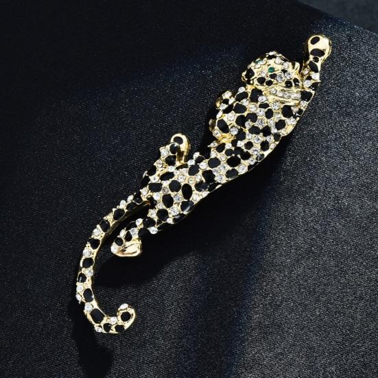 Women Brooch Sparkling Rhinestones Inlaid Leopard Shape Suit Lapel Pin Sweaters Collars Hats Bags Coats Scarves Badge Versatile Accessory