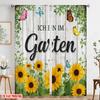 2 Stück 2D Flachdruck Fenstervorhänge Garten Schmetterlinge Sonnenblumen Floral 100% Polyester Ohne Strom Festliche Wanddekoration