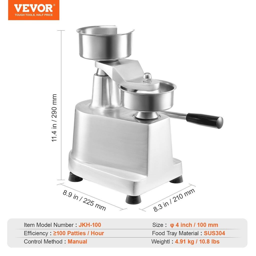 Commercial Burger Patty Maker, 100mm/4inch Hamburger Beef Patty Maker, Heavy Duty Food-Grade Stainless Steel Bowl Burger Press Machine, Kitchen Meat