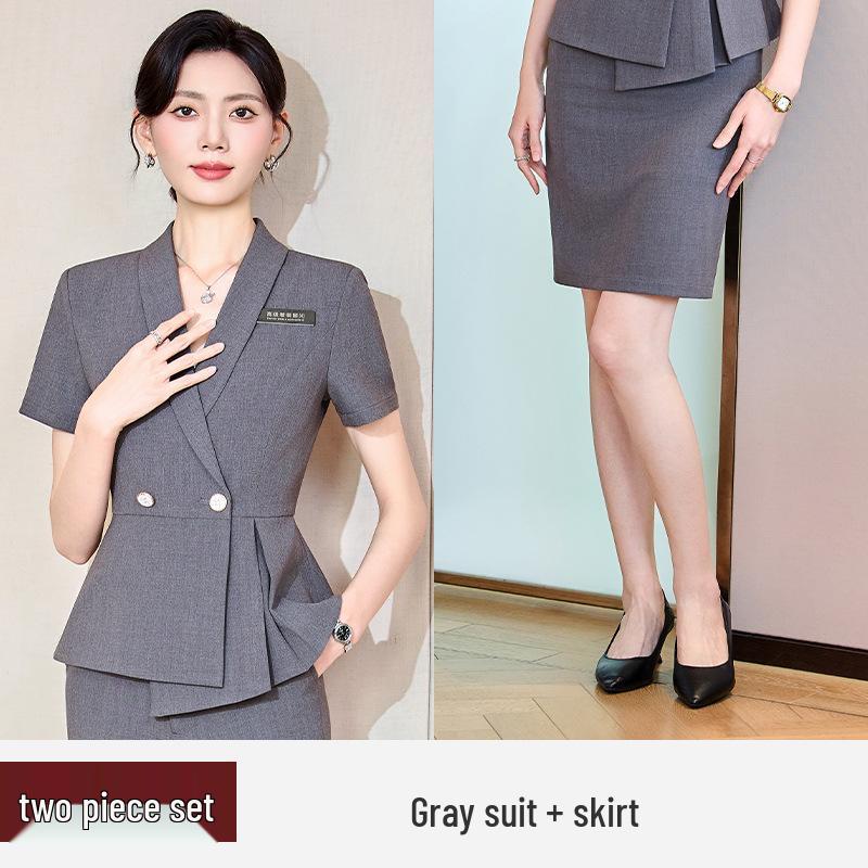 Women's Professional Short Sleeve Summer Suit – Elegant Formal Wear for Manager, Secretary, Hotel Front Desk, and Reception Work.