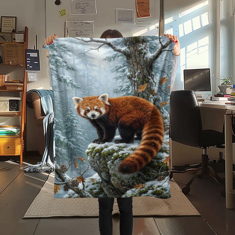 1PC Snow animals Print FlAannel Blanket, High quality Comfortable for All Seasons, Home Decor, Warmth and Comfort