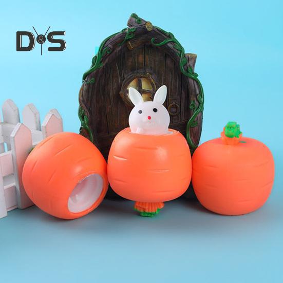 4Pcs Popping Rabbit Carrot Squeeze Toy Anxiety Stress Relief Bunny Radish Sensory Pinch Toy Kids Adults Vegetable Animal Fidget Toy