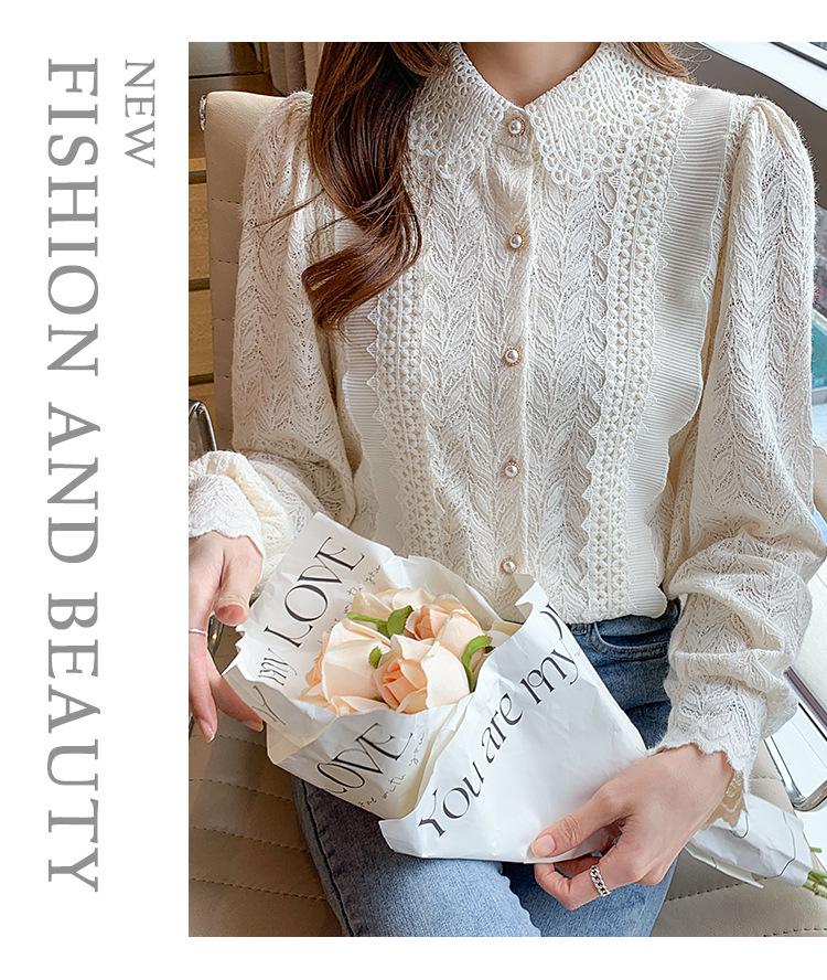 Korean Retro Ruffle Lace Blouse with Peter Pan Collar and Puff Sleeves for Women - Autumn/Winter 2025 Collection