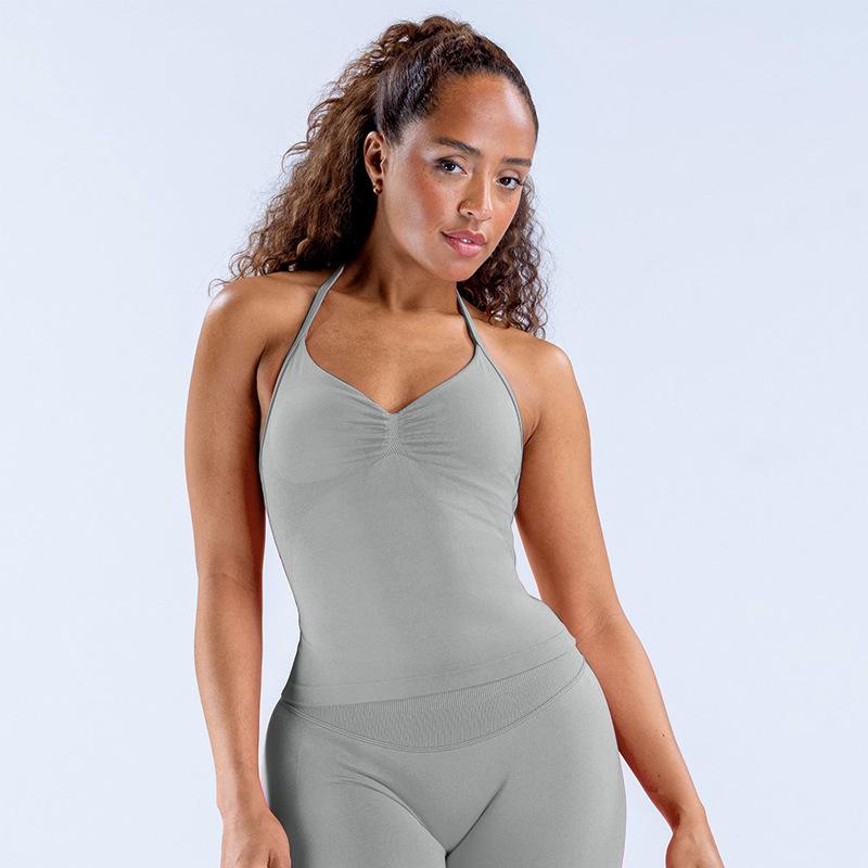 Dfyne Stoßfester Neckholder-Sport-BH mit Brustpolster - High-Intensity-Yoga-Camisole für Damen