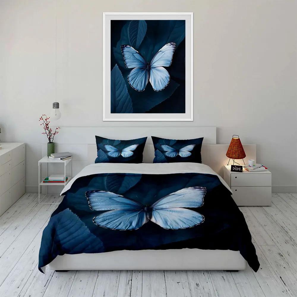 Blue Butterfly Decorative Set Bedding Set with 1 Duvet Cover 2 Pillowcases Single Double King Queen Gift