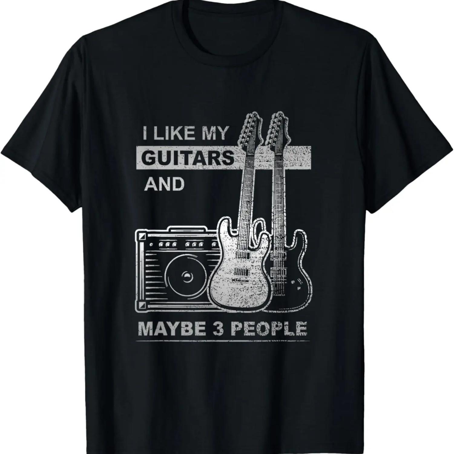 I LIKE MY GUITARS AND MAYBE 3 PEOPLE FUNNY BAND INTROVERT T-Shirt S чёрный