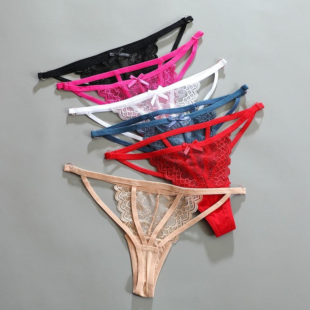 Stretchy Strappy Sheer Lace Thong Low Waist Romantic Panties Floral Embroidery Briefs  Ladies Girls