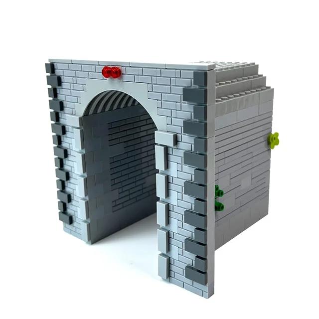 Zugstreckenszene MOC Baustein Höhle Tunnel Stadt Simulation Zug Transport Eisenbahn Ziegel Montage Spielzeug Geschenk für Kinder