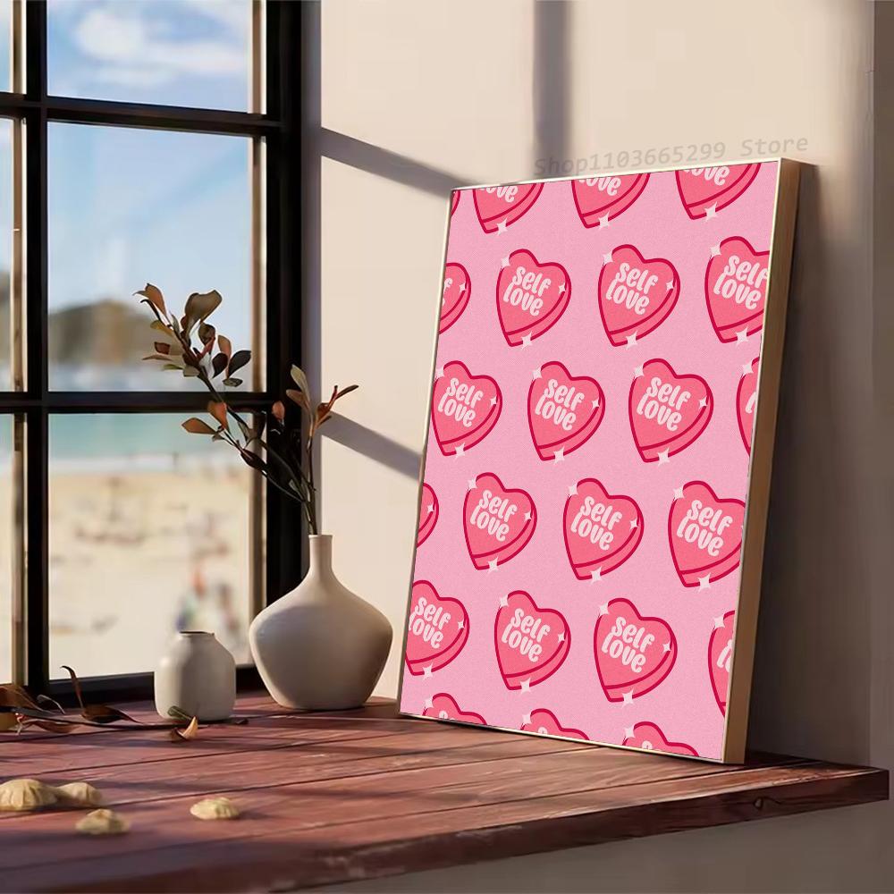 Pink Love Heart and Playing Cards Preparatory Student Canvas Print Poster Bauhaus Wall Art Poster Coffee House Bar Home Decor