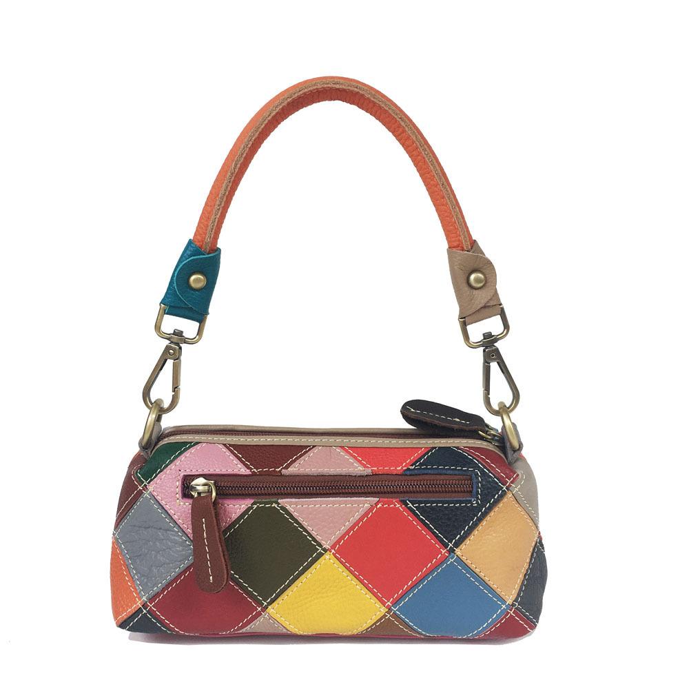 Fashion Leather Women'S Bags, Armpit Bags, Colorful Leather Plaid Bags, Splicing Mobile Phone Bags, Portable Messenger Bags