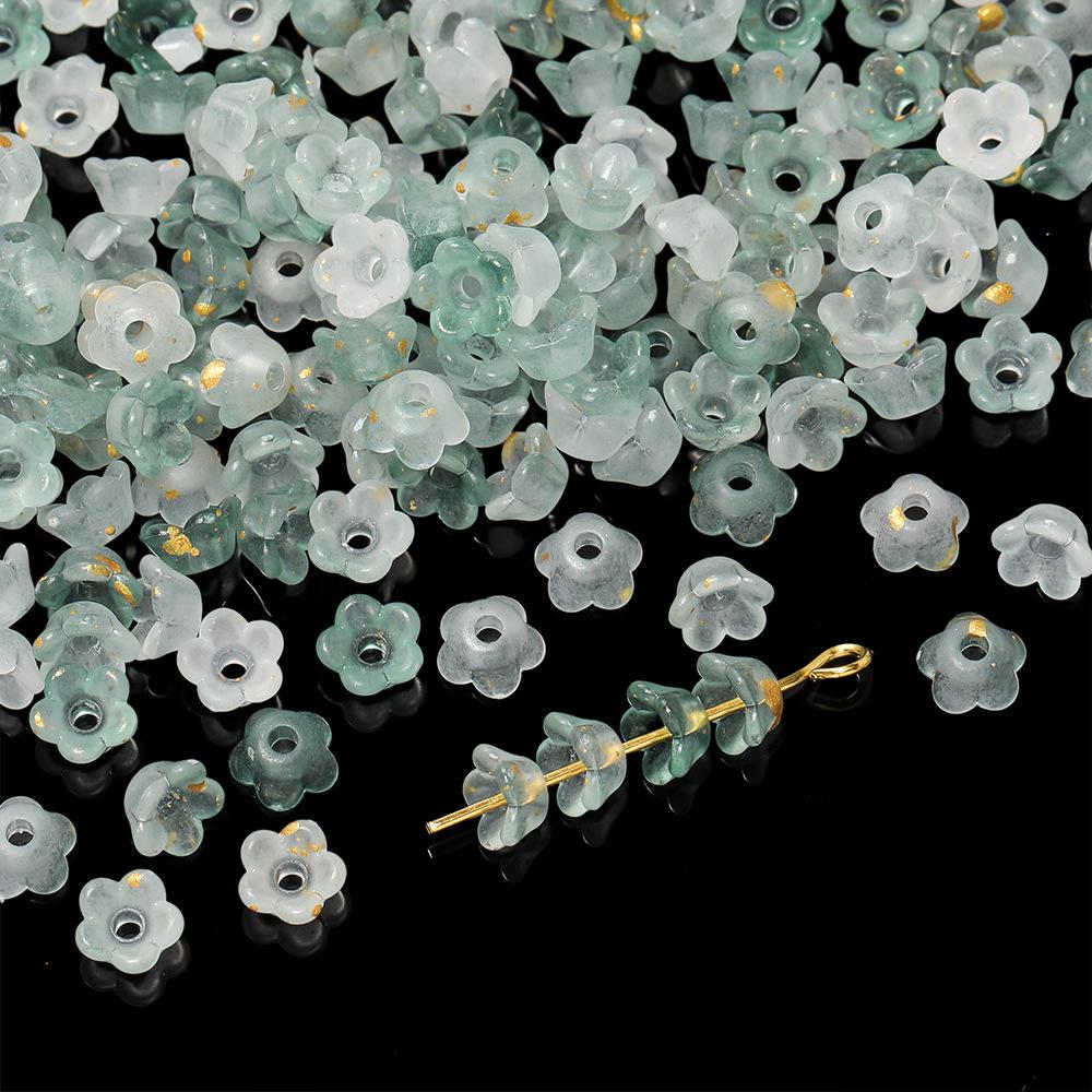 5.5*6MM Acrylic Gradual Change Sprinkling Gold Lily of The Valley Beads, Loose Beads DIY Handmade Flower Tray Earrings Necklace Material
