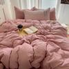 Solid INS Style Bedding Set For Adults Kids Pink Cotton Fitted Flat Sheet With Pillowcases Colorful King Queen Full Size