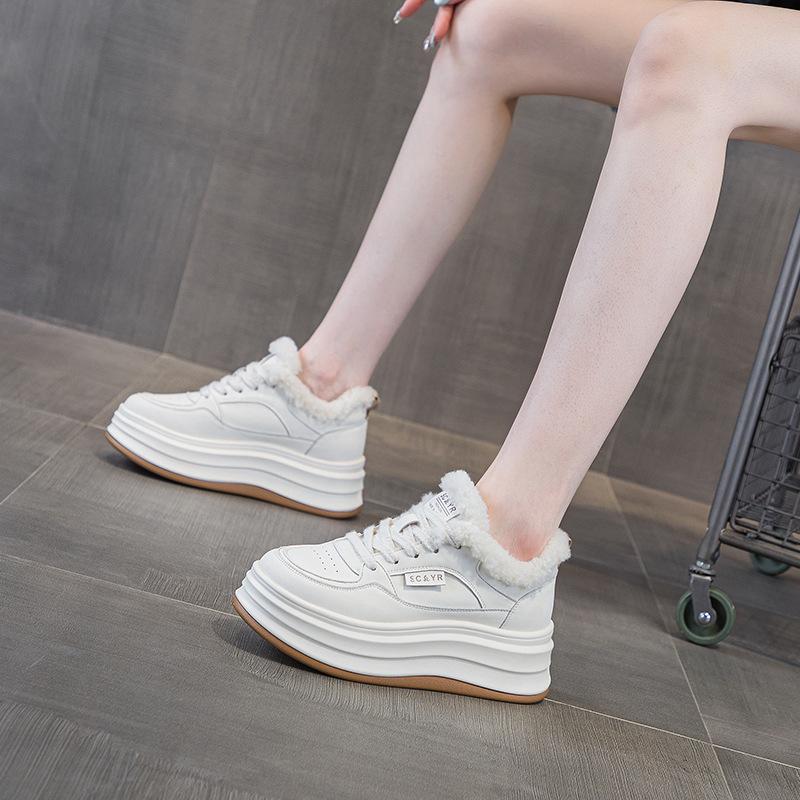 Fleece Warm Little White Shoes Women's Autumn and Winter New Round Head Thick Sole Height Increase Casual Fashion Versatile Small Women's Shoes