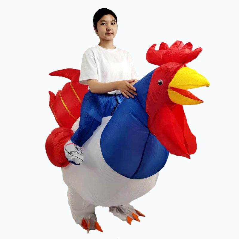 Inflatable Big White Chicken Costume with Colorful Wings for Adult Parties and Performances