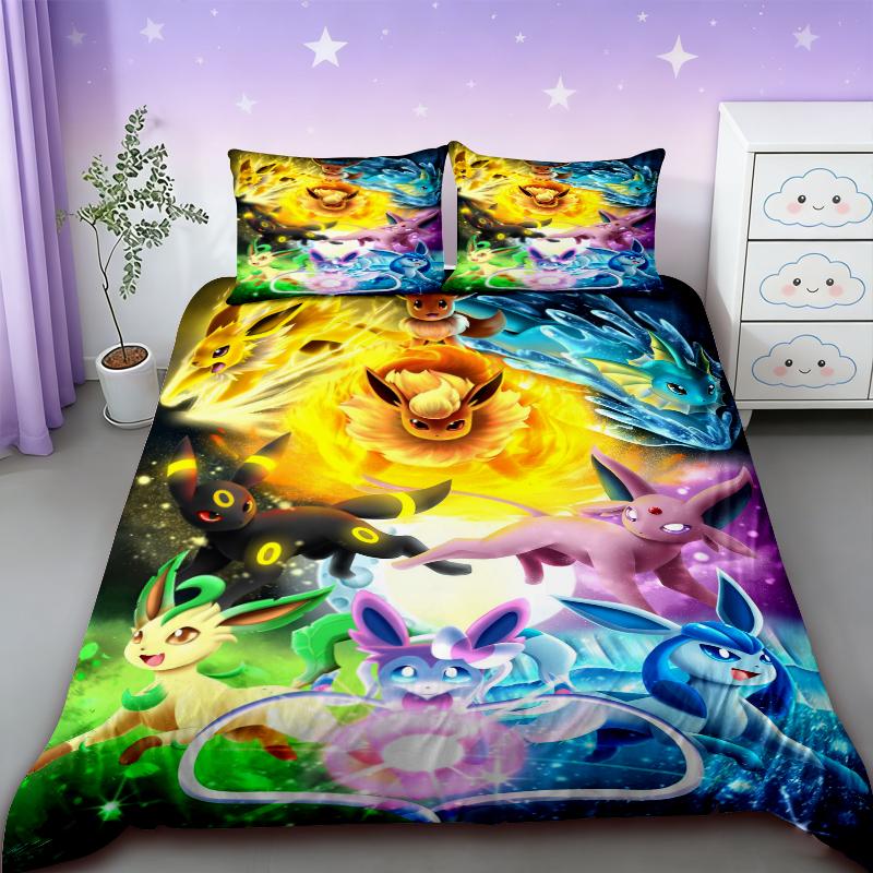 Pikachu Bedding Set Cartoon Anime Children Bedroom Quilt Cover Boy Girl Bedclothes Single Double King Duvet Cover Best Gifts