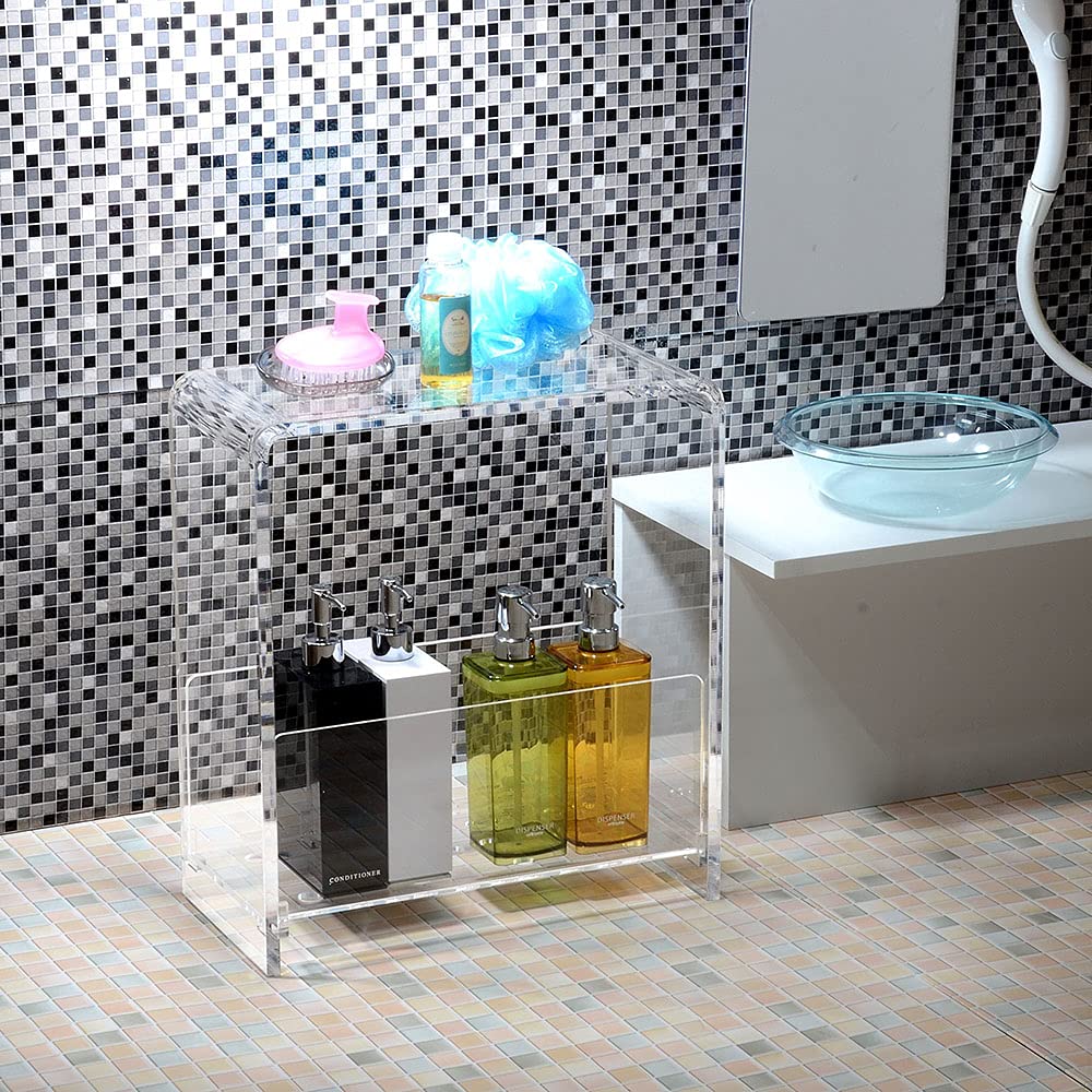 Kuai Acrylic Bath Rack Dispenser Stand Shampoo Stand Shower Stool Drainer Bathroom Storage Multifunctional Transparent Stylish (Clear)