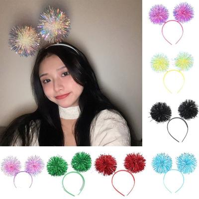 Cute Pom Pom Headband Bling Tinsel Headband Women Girls Pink