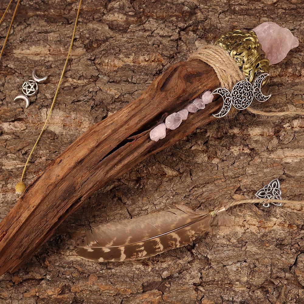Large Crystal Moon & Star Pendant with Celtic Knot and Feather Ornament