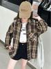 Girls' Plaid Long-Sleeve Shirt Jacket for Autumn 2025 - Fashionable Spring Top for Big Kids