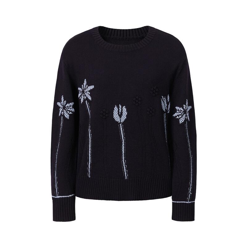 JOEONE Anna Cole Jacquard Crew Neck Wool Sweater