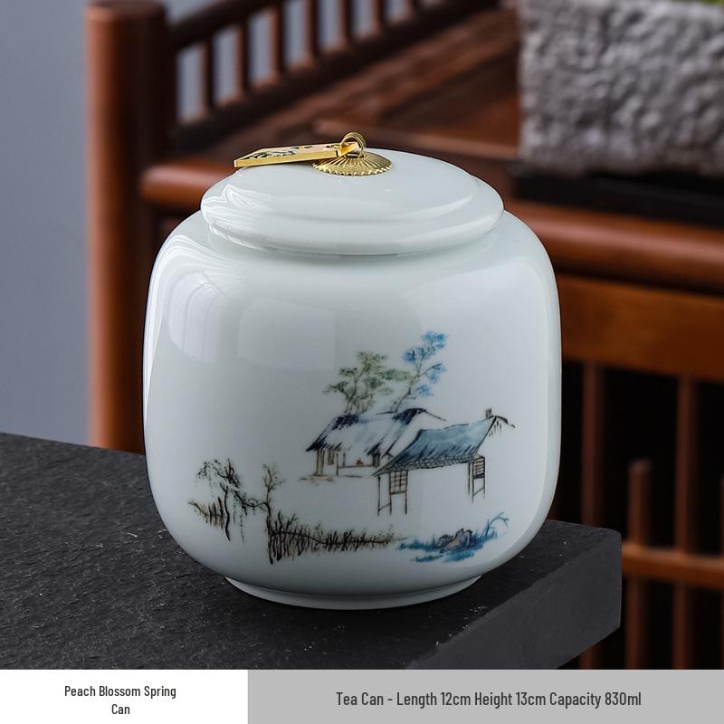 Large Ceramic Tea Storage Canister for Red, Green, Longjing, Biluochun, and Pu'er Tea - Half Jin Capacity