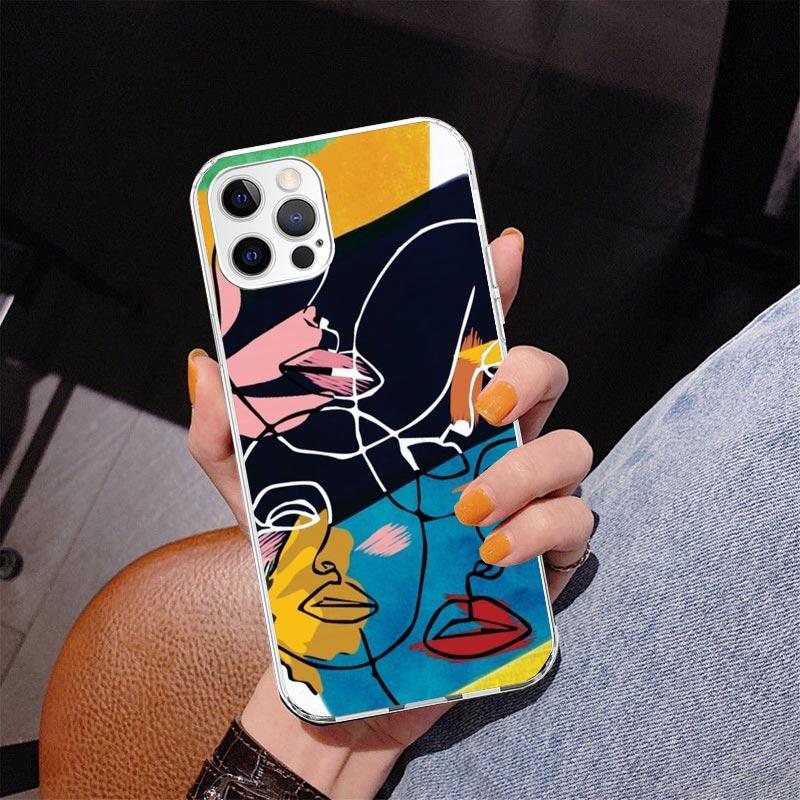 Abstract Line Women Face Phnoe Case for Iphone 17 Air 16 11 12 13 Mini 14 Plus 15 Pro Max 7 8E SE 2020 16ProMax Phone Cover Coqu