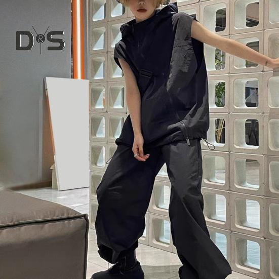 Women Summer Hooded Vest Diagonal Zipper Breathable Female Sun Protection Clothing Ladies Solid Color Casual Loose Top with Pocket