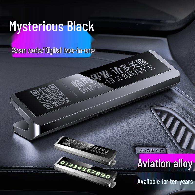 Velká slitinová dočasná parkovací karta s ukrytým QR kódem pro skenování WeChat a zobrazení telefonního čísla