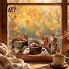 Forest Animal Window Film 2PCS Static Sticker, Squirrel And Hedgehog Printed, Autumn No Glue Glass Stickers Theme Waterproof PVC Decal, for