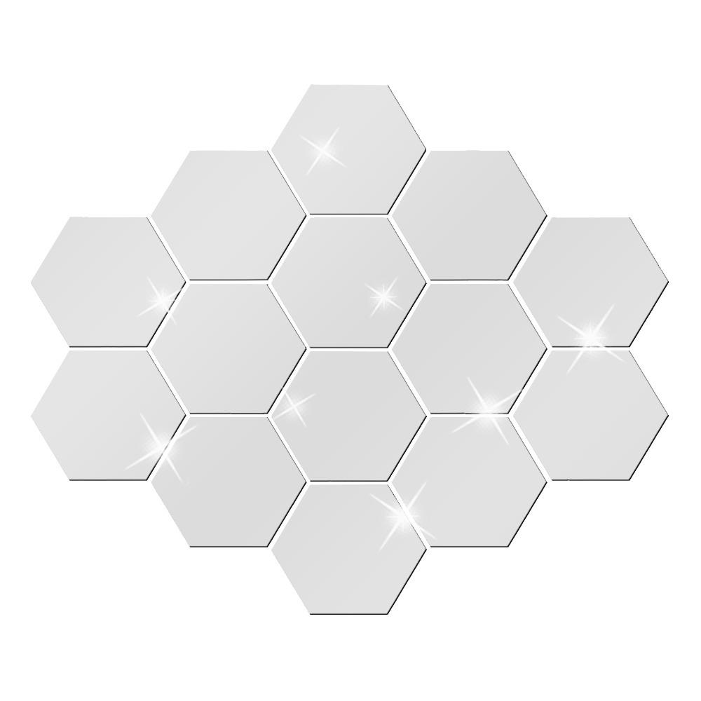 12pcs 3.15×2.76×1.57in Hexagon Mirror Wall Sticker Acrylic Self-adhesive Mirror Tile  Office