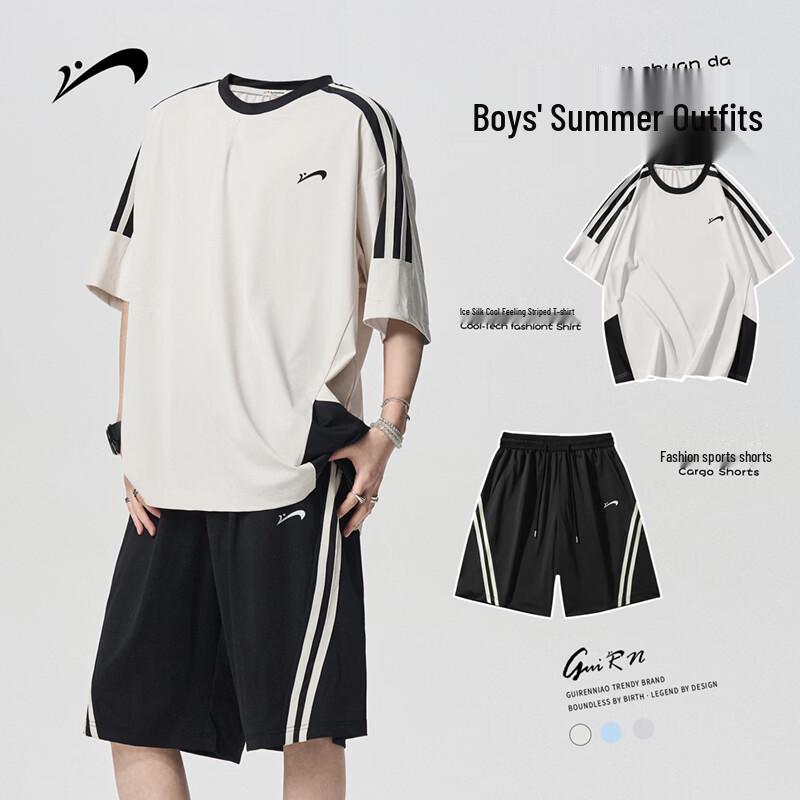 Guirenniao Summer Ice Silk Striped Sport Set 3XL