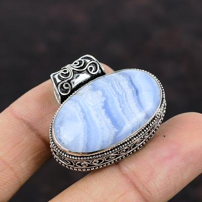 Blauer Spitze Achat Anhänger Edelstein Anhänger 925 Sterling Silber Anhänger Vintage Design Anhänger handgemachter Schmuck Geschenk für Mutter Erstaunlicher Anhänger