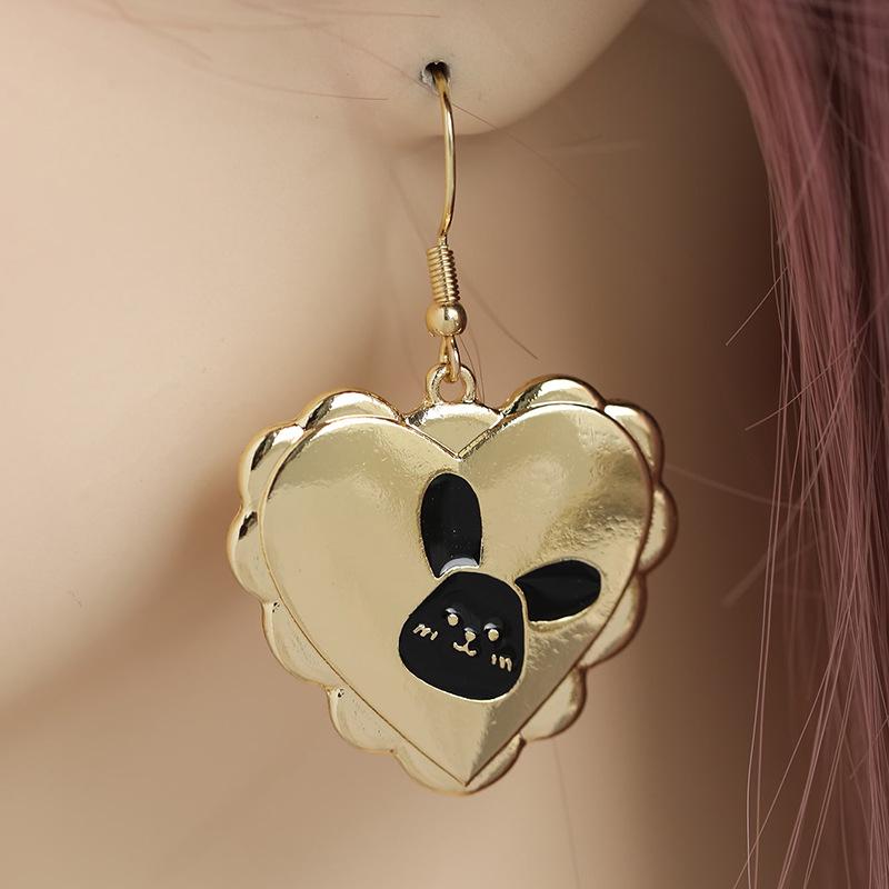 

Easter Love Heart Rabbit Earrings - Black Rabbit Print Valentine s Gift, Niche Design, Versatile Temperament One Size чорний