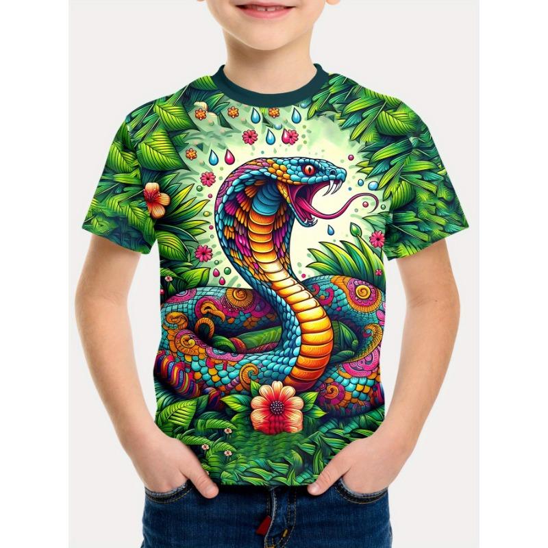 Summer Round Neck 3D Cartoon Pattern Printed T-shirts Fashionable Casual Short Sleeved Children's Boy T-shirts