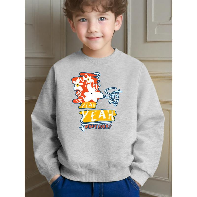 Playful Trendy Printed Crew Neck Sweatshirt for Kids Daily School Leisure and Comfortable Wear