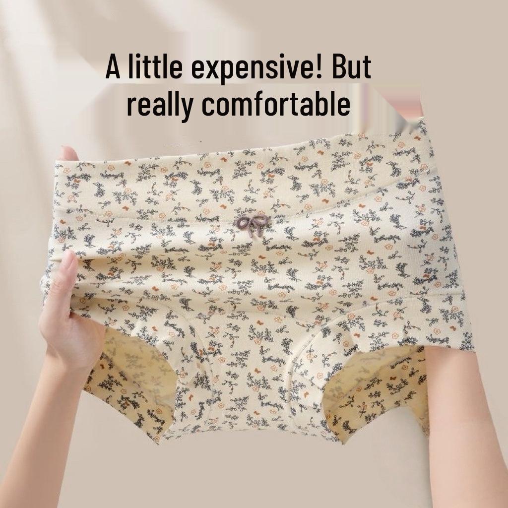 Women's Floral Print Mid-Waist Cotton Thong Panties