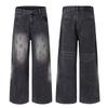 Unisex Distressed Wide Leg Straight Jeans Men Women Mid-Rise Relaxed Fit Cotton Denim Pants Washed Vintage Style