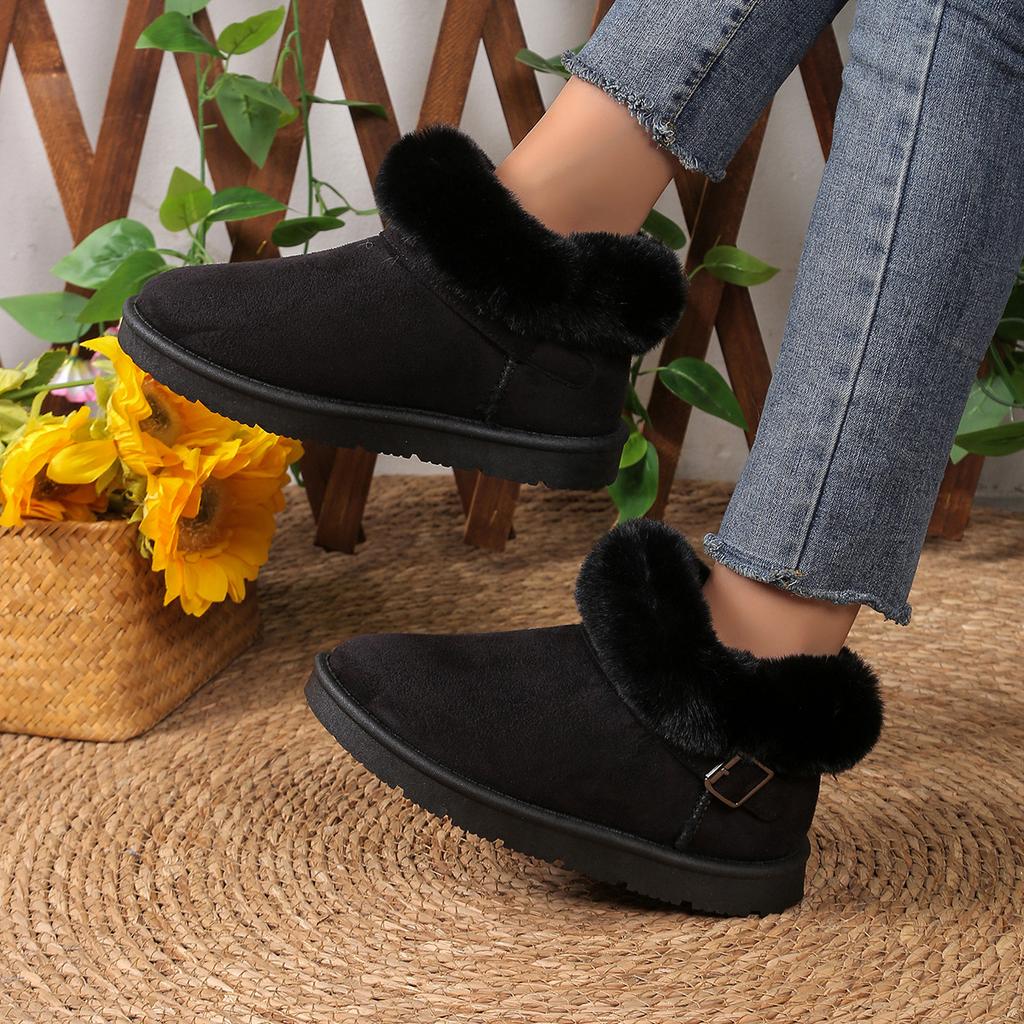 European and American Platform Snow Boots Women's Winter 2024 Large Size Metal Buckle Plush Cotton Shoes