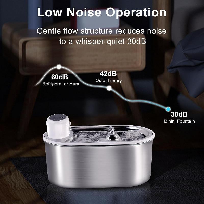 Fuente de Agua para Mascotas Inalámbrica de Acero Inoxidable, 3.0L, Operada por Batería Recargable para Gatos en Interiores con Sensor de Movimiento