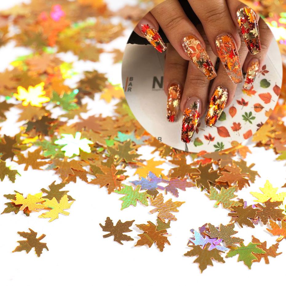 Nail Art Sequins Ins Winter Colorful Gradient Maple Leaf Flakes Trendy Nail Jewelry Bag