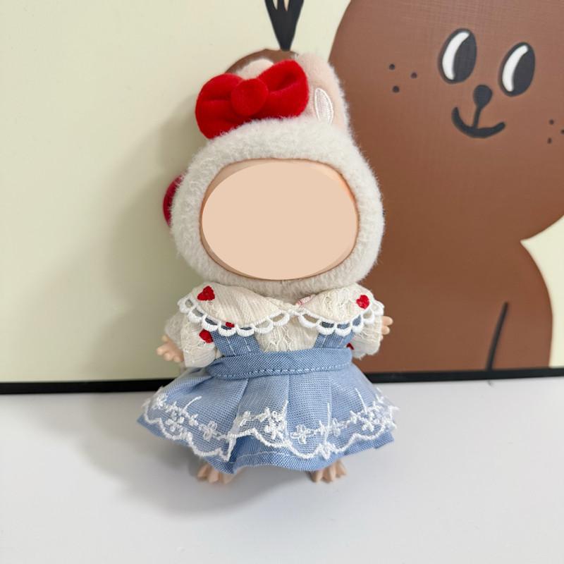 [Cloth Only] 17cm Doll Clothes Love Shirt Overalls and Pants Set Cute Clothes for Dolls Dress up Unique Style