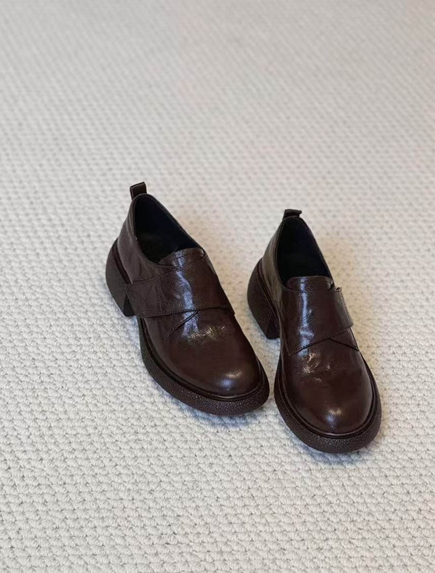 

Spot model~ Velcro sports tire sole loafers women s thick heel 5cm British style small leather shoes women 40