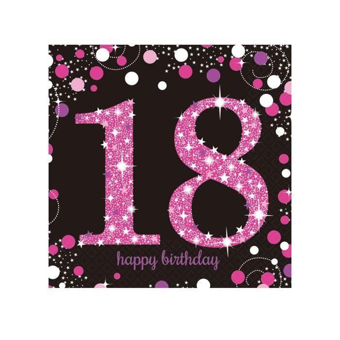 Serviettes - Mignon - 18e anniversaire - Rose - Noir - Violet